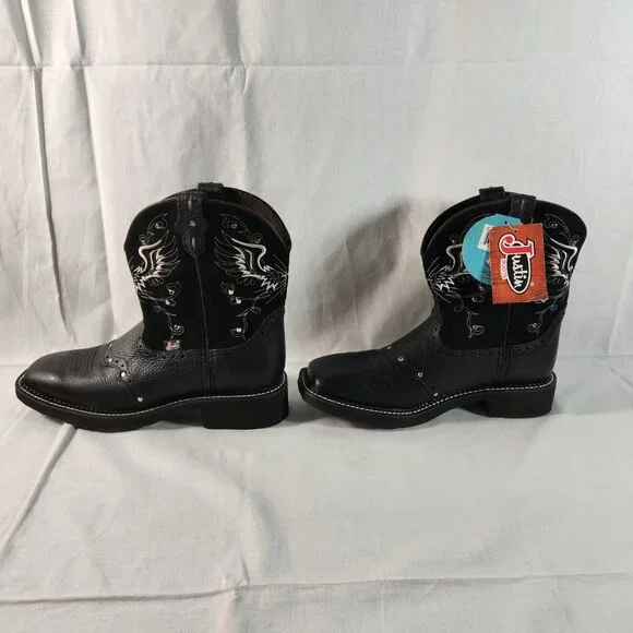 Justin Womens 10 B Black Boots Leather Western Square Gypsy Wings Cross Cowgirl - Picture 7 of 16